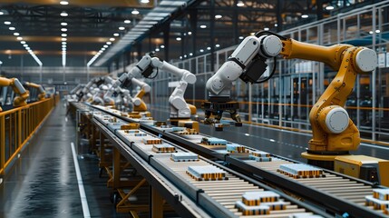 Naklejka premium Automated Production Line with Industrial Robots