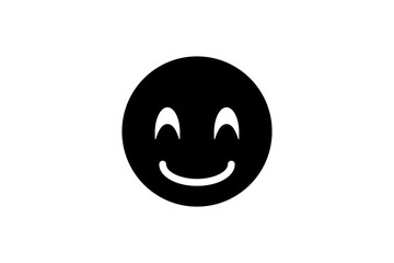 Blushed face emoji in black. Emoticon icon vector.