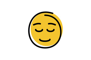 Relieved face emoji in abstract line art with yellow base color. emoticon icon vector.