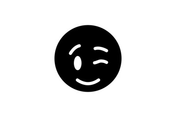 Wink face emoji in black. Emoticon icon vector.