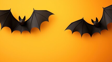 Fototapeta premium Halloween Bats on Orange Background Spooky Decoration Party Decor Festive