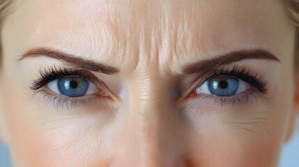 Obraz premium Before-and-after Botox images, illustrating drooping eyebrows and frown lines pre-treatment, and lifted, smoother skin after