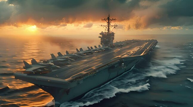 Aircraft Carrier Sailing Through Stormy Waters