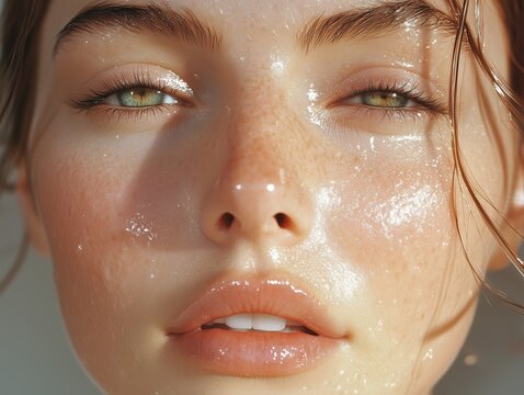 Beauty portrait of woman with dewy skin