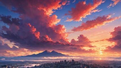 anime aesthetic beautiful sky background illustration