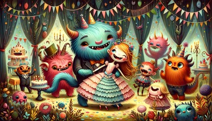 Fototapeta premium Monstruos de Fiesta: Celebración de Criaturas Fantásticas