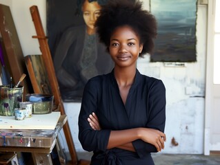 Portrait of Black woman artist in studio