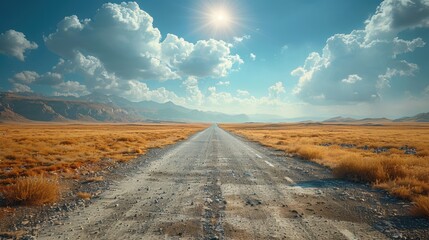 Naklejka premium Deserted highway stretches out under the midday sun.