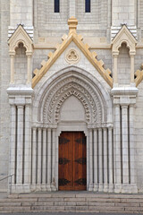 Entrance to Neo Gothic Notre Dame Cathedral in Nice France