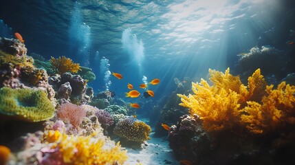 Naklejka premium Pictures of coral reefs teeming with colorful fish and marine life