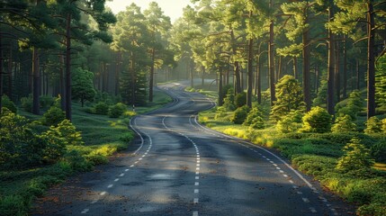 Obraz premium High-resolution 3D rendering of a road features seamless asphalt and vibrant greenery.
