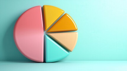 Obraz premium 3D Pie Chart Colorful Segments Pastel Background Minimalist Business Graph