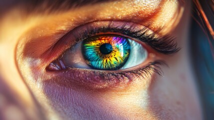 Fototapeta premium A Close-Up View of a Human Eye with a Multicolored Iris