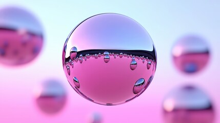 Abstract Pink and Silver Spheres Floating in Space  3D Rendering