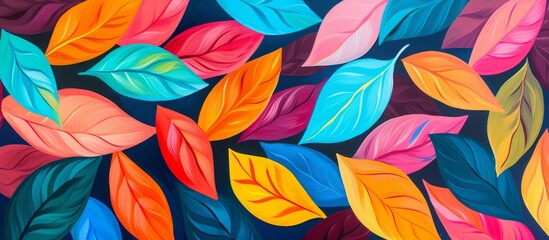 A vibrant illustration of colorful leaves on a decorative background, creating an abstract art piece.