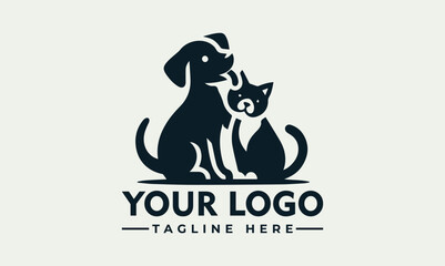 Dog and cat sitting together, dog licking cat vector logo Perfect for pet products, veterinary services, and animal behavior resources. A heartwarming scene of dog and cat displaying friendship