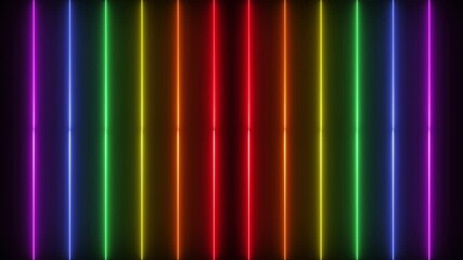 Abstract colorful neon background wirh vertical lines. Seamless loop