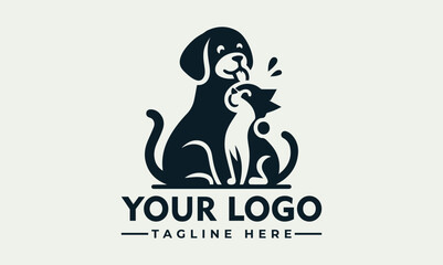 Dog and cat sitting together, dog licking cat vector logo Perfect for pet products, veterinary services, and animal behavior resources. A heartwarming scene of dog and cat displaying friendship