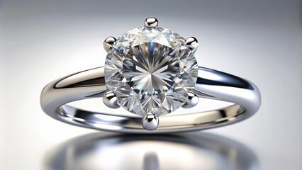 Solitaire diamond ring is gleaming on a silver background