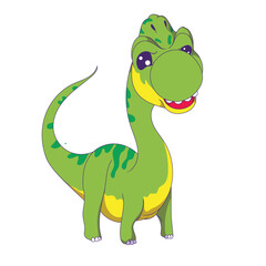 cartoon dinosaur. Brontosaurus with its long neck and green body. with white background.