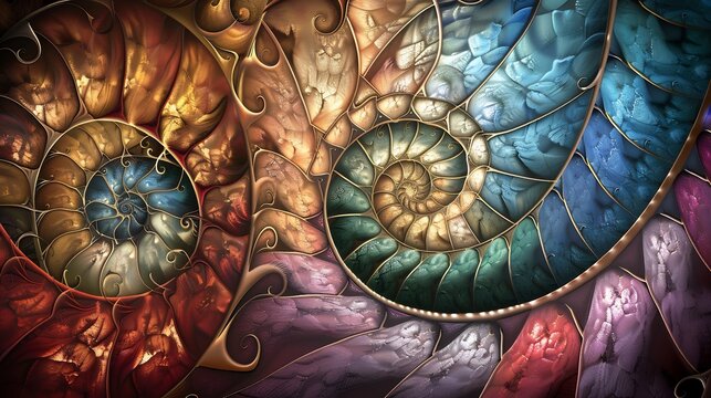Geometric tessellation design spiral patterns and fractals creating a vibrant colorful background