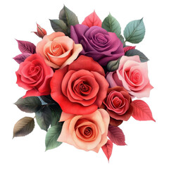 Obraz premium Vibrant and Elegant Bouquet of Colorful Roses and Flowers Including Red Pink and Purple Blooms Arranged in a Beautiful Floral for Romantic Occasions Such as Valentine s Day Anniversary or Mother s Day