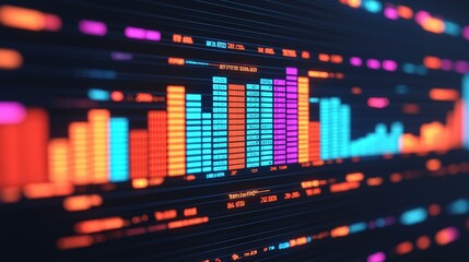Obraz premium Futuristic Data Visualization with Glowing Bars and Digital Interface