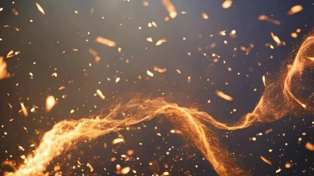 dynamic animation of particles flying in the wind against a fiery background. Perfect for action scenes, special effects, and visuals that evoke energy, heat, and intense movement