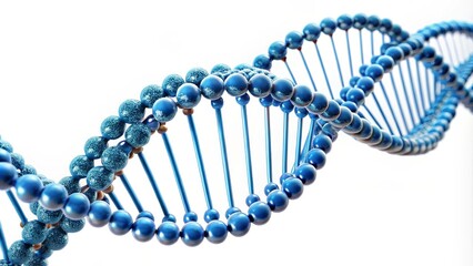 Multiple dna strands rotating on a blue background with red genetic code