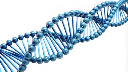 Multiple dna strands rotating on a blue background with red genetic code