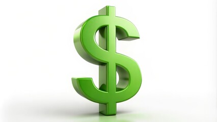 Green dollar sign standing on a white background representing the concept of money
