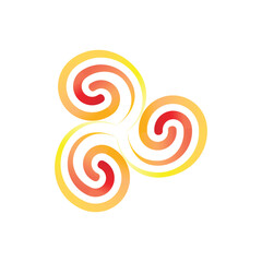 An abstract design of logo that depicts three encircling vortex in yellow orange color