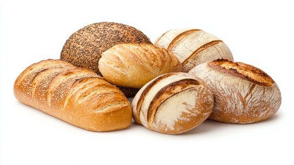 Fototapeta premium A variety of breads are displayed on a white background