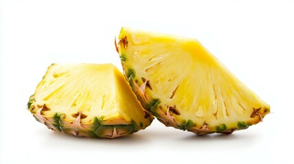 Two slices of pineapple on a white background