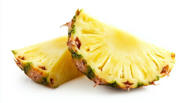 Two slices of pineapple on a white background