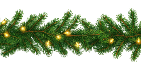 PNG Border with green fir branches christmas evergreen lights.