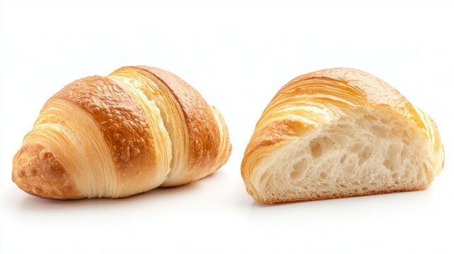 Two croissants are shown, one whole and one cut in half