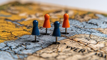 Colorful Push Pins on Vintage Map   Travel Planning   Location Markers