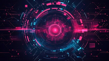 Obraz premium Abstract futuristic digital interface with glowing pink and blue lines and shapes.