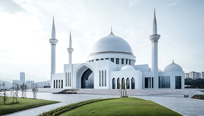 Fototapeta premium Modern Mosque Architecture: A White Architectural Marvel
