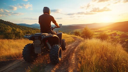 Adventurer on ATV at Sunset