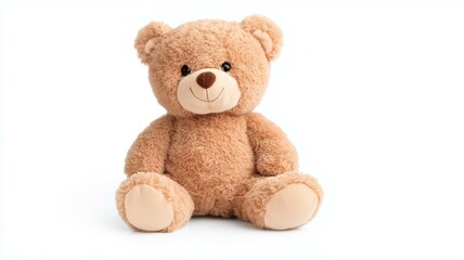 A teddy bear is sitting on a white background