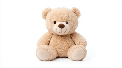 A teddy bear is sitting on a white background