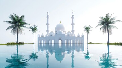 Naklejka premium A Grand Mosque Reflecting in a Calm Sea