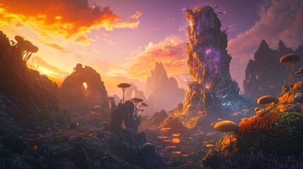 A grand glowing statue represents 150 million years of thriving ant civilization in a vibrant landscape.