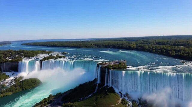 Huge majestic waterfall scenery. Fantasy imaginary view.