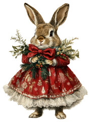 Obraz premium PNG A Netherland Dwarf rabbit wearing with christmas theme dress animal human cute.