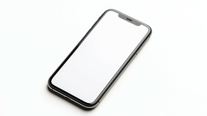 A cell phone with a black case and a white screen