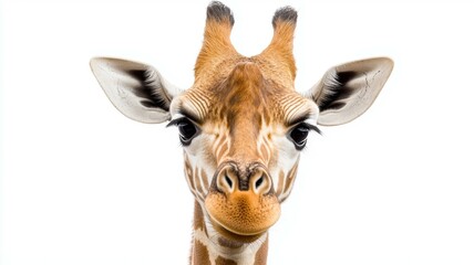 Fototapeta premium A giraffe with its head turned to the side and its mouth open