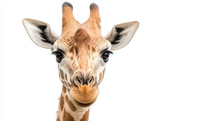 Obraz premium A giraffe with its head turned to the side and looking at the camera
